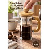 Yenilig 2 Adet Ahşap Detaylı 350 ml Cam French Press – Cam Kahve Press, Demlik, Ahşap Saplı