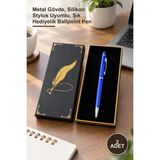 Yenilig 2 Adet Kutulu Mavi Touchpen Tükenmez Kalem – Metal Gövde, Silikon Stylus Uyumlu, Şık Hediyelik Ballpoint Pen