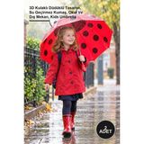 Yenilig 2 Adet Uğur Böceği Çocuk Şemsiyesi – 3D Kulaklı Düdüklü Tasarım, Su Geçirmez Kumaş, Okul ve Dış Mekan, Kids Umbrella