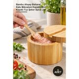 Yenilig 3 Adet Ahşap Kaşıklı Baharatlık – Bambu Ahşap Baharat Kabı Mıknatıslı Kapaklı Mini Kaşıklı Tuz Şeker Spice Jar