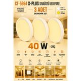 Yenilig 3 Adet CT-5664 X-PLUS 40W Sıvaüstü LED Panel Sarı Işık 3200K Yuvarlak Tavan Armatürü