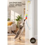 Yenilig 3 Adet Elastik Yapışkanlı Kedi Oyun Oltası – Çanlı Elastik Halatlı Tasarım, Yapışkanlı Oyun Çubuğu, Cat Teaser