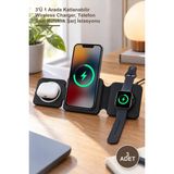 Yenilig 3 Adet Kablosuz Şarj Standı – 3'ü 1 Arada Katlanabilir Wireless Charger, Telefon Saat Kulaklık Şarj Istasyonu