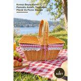 Yenilig 3 Adet Kapaklı Hasır Piknik Sepeti – Kırmızı Beyaz Kareli Pamuklu Astarlı, Taşınabilir Piknik ve Picnic Basket