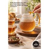 Yenilig 3 Adet Şık Tasarımlı Cam Demlik – 550 ml Borosilikat Cam, Altın Sarısı Kulplu Dokulu Glass Teapot, Çay ve Bitki Çayı Demliği