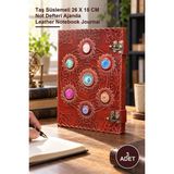 Yenilig 3 Adet Taşlı Deri Defter – Taş Süslemeli 26 x 18 cm Not Defteri Ajanda Leather Notebook Journal