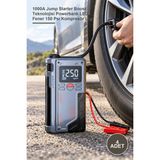 Yenilig 4 Adet 4'ü 1 Arada Şarjlı Akü Takviye Cihazı ve Hava Kompresörü – 1000A Jump Starter Boost Teknolojisi Powerbank LED Fener 150 Psı Kompresör LCD