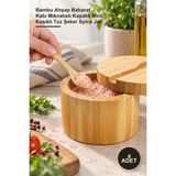 Yenilig 4 Adet Ahşap Kaşıklı Baharatlık – Bambu Ahşap Baharat Kabı Mıknatıslı Kapaklı Mini Kaşıklı Tuz Şeker Spice Jar
