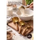 Yenilig 4 Adet Ahşap Saplı Ölçü Kaşığı Seti – Mutfak Ölçü Kaşığı, Metal Altın Uçlu, Ergonomik Ahşap Sap, Measuring Spoons