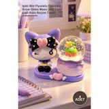 Yenilig 4 Adet Kuromi Kar Küresi ve Biblo Seti – Işıklı Mor Fiyonklu Dekoratif Snow Globe Masa Üstü Figür Cam Küre Reçine Taban