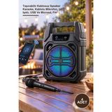 Yenilig 4 Adet Mikrofonlu Bluetooth Hoparlör – Taşınabilir Kablosuz Speaker Karaoke, Kablolu Mikrofon, LED Işıklı, USB ve Microsd, Fm