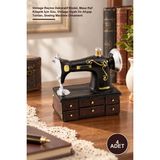 Yenilig 4 Adet Nostaljik Dikiş Makinesi Biblo – Vintage Reçine Dekoratif Model, Masa Raf Kitaplık Için Süs, Vintage Siyah ve Ahşap Tonları, Sewing Machine Ornament