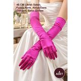 Yenilig 4 Adet Uzun Boy Ekstra Parlak Saten Eldiven – 40 cm Likralı Saten, Fuşya Renk, Abiye/dans Eldiveni, Satin Gloves