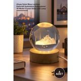 Yenilig 5 Adet 3D Istanbul Temalı Kristal Cam Küre LED Lamba – Ahşap Soket Masa Lambası Dekoratif Aydınlatma Sultanahmet 3D Model Crystal Globe LED Lamp