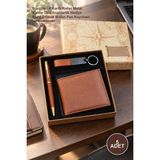 Yenilig 5 Adet Taba Cüzdan Kalem Anahtarlık Seti – Suni Deri 6 Kartlı Roller Metal Kalem Deri Anahtarlık Hediye Kutulu Erkek Wallet Pen Keychain