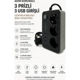 Yenilig Akım Korumalı 3 Prizli 3 USB Girişli Uzatma Kablosu Anahtarlı Çoklu Priz Şarj Istasyonu