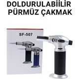 Yenilig Doldurulabilir Pürmüz Çakmak Gaz Doldurulabilir, Ayarlanabilir Güçlü Alev, Mutfak Kullanımına Uygun