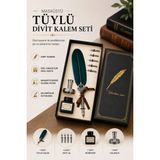 Yenilig Masaüstü Tüylü Divit Kalem Seti Özel Tasarım Mürekkepli Hediyelik Kaligrafi Yazı Seti Çok Renkli