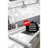 Yenilig Suya Dayanıklı Mermer Desen Folyo 5 Metre Beyaz Kendinden Yapışkanlı Tezgah, Masa, Dolap, Buzdolabı