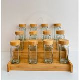 Yeninesilevim 12LI 120 ml Cam Kavanoz Baharatlık ve 3 Katlı Bambu Stand (16'lı Etiket Hediye)