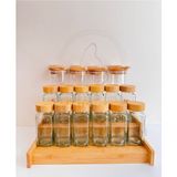 Yeninesilevim 4lü 300 ml Vakumlu Yuvarlak Kaşıklı Cam KAVANOZ+12LI 120 ml Baharatlık ve 3 Katlı Bambu Stand