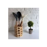 Yeninesilevim Ahşap Bambu Kaşıklık Organizer Tezgah Üstü Mutfak Banyo Düzenleyici Kalemlik Fırçalık 10*13 cm