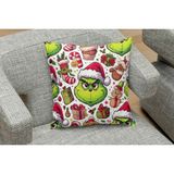 Yeniyıl Noel Temalı Grinch Desenli Yastık Kılıfı - Beyaz - 43 * 43