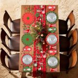 Yeniyıl Yılbaşı Noel 24 Parça 6 Kişilik Amerikan Yemek Servis Supla Bardak Altlığı Peçete Çatal Seti - 32 x 32 cm - Kırmızı - Yeşil