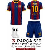Yensa Barcelona Lionel Messi 2011 Bordo Çocuk Futbol Forması Takımı 3 Parça Çorap Hediyeli - 12 - 13 Yaş