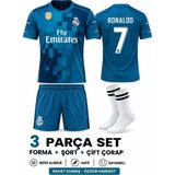 Yensa Real Madrid Ronaldo Turkuaz Çocuk Futbol Forması Takımı 3 Parça Çorap Hediyeli - 10 - 11 Yaş