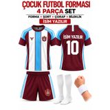 yenteks İsim Yazılır Çocuk Futbol Forması Bordo Mavi Özel Tasarım 4 parça Forma+Şort+Çorap+Bileklik