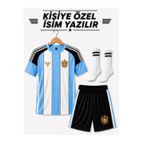 yenteks İsim Yazılır Mavi-Siyah Çocuk Futbol Forması Takımı Çorap Hediyeli