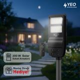 Yeo Aydınlatma 200W Solar Güneş Enerjili Sokak Armatürü - Uzaktan Kumandalı + Montaj Direği Hediyeli