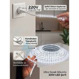 Yeo Aydınlatma 220V Doğrudan Fişli Trafosuz Beyaz Şeffaf Silikonlu Şerit LED - IP67 Su Geçirmez Kendinden Yapışkanlı - 45 m