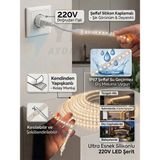 Yeo Aydınlatma 220V Doğrudan Fişli Trafosuz Günışığı Şeffaf Silikonlu Şerit LED - IP67 Su Geçirmez Kendinden Yapışkanlı Dış Mekan Esnek LED Aydınlatma - 12 Metre