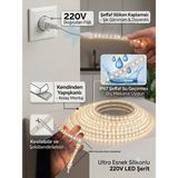 Yeo Aydınlatma 220V Doğrudan Fişli Trafosuz Günışığı Şeffaf Silikonlu Şerit LED - IP67 Su Geçirmez Kendinden Yapışkanlı Dış Mekan Esnek LED Aydınlatma - 6 Metre