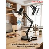 Yeo Aydınlatma Akrobat Masa Lambası Yaylı Metal - 360° Ayarlanabilir Çalışma Masası Lambası E27 Duy Masa Askı Aparatlı + Ampul Hediyeli Siyah