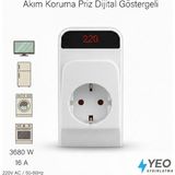 Yeo Aydınlatma Dijital Göstergeli Akım Koruma Prizi - 3680W 16A Voltaj Korumalı Akıllı Priz (Tv, Buzdolabı, Çamaşır Makinesi Uyumlu)