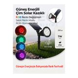 YEO AYDINLATMA Güneş Enerjili RGB Bahçe Aydınlatması - 7W Solar Çim Kazıklı Renk Değiştiren Bahçe Armatürü IP65 Su Geçirmez