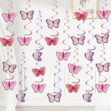 YEOCU 64 adet Mor Asılı Swirls Parti Süslemeleri - Kelebekler Temalı Tavan Folyo Swirls Süslemeleri Doğum Günü için Asılı Parti Flamaları, Tavana Asılı Dekor Parti Malzemeleri Kadınlar Kızlar Çocuklar