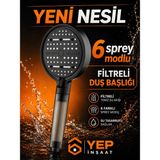 Yep İnşaat Filtreli Duş Başlığı 6 Modlu | Yüksek Basınçlı Su Tasarruflu Duş Başlığı | Kireç Önleyici