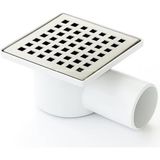 Yer Süzgeci, 10X10 cm Paslanmaz Üst Yüzey, Yandan Çıkışlı, Oynar Başlıklı, Koku Yapmaz, Kolay Temizlik, Asit Dayanımı, Su Kaçırmaz Italyan Conta, Uzun Ömürlü, Yer Drenaj Izgara (⌀ 50 Mm) - 10 x 10 cm - Beyaz