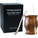 Yerba Mate Doğal Kabak/çay Bardağı Seti Kahverengi (Orijinal Geleneksel Mate Kupası - 8 Oz), Ye - Çok Renkli