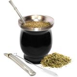 Yerba Mate Doğal Kabak/çay Bardağı Seti (Orijinal Geleneksel Mate Bardak - 8 Oz) | 2 Bombillas (Yerba Mate Pipet Kullanılabilir) ve Temizleme Fırçası - Standart