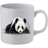 Yerde Uyuyan Panda Baskılı Kupa Bardak - Seramik Çay, Kahve Hediyelik Bardağı - 001 - Beyaz