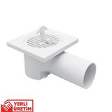 Yerli Üretim Plastik Yer Sifonu, Kare Izgara, Beyaz, ABS Plastik, 10x10 cm, 50 mm Yandan Çıkışlı, Banyo Duş Balkon Süzgeci, Sararmaz Özellikli