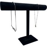 Yerli Üretim Süet Kaplama Siyah Renk 30/40 cm Uzun Kolye - Tesbih Sergileme Standi - Ahşap Rengi