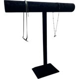 Yerli Üretim Süet Kaplama Siyah Renk 42/40 cm Uzun Kolye - Tesbih Sergileme Standi - Ahşap Rengi
