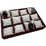 Yerli Üretim Tokyo Model Süet Kumaş Bordo -Beyaz Renk 34/24 cm Yastıklı Saat ve Takı Kutusu - Ahşap Rengi