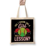 Yes I Throw Like A Girl Want A Lesson Pitcher Pun Bez Çanta Uzun Saplı - Açık Bej - 40 X 40